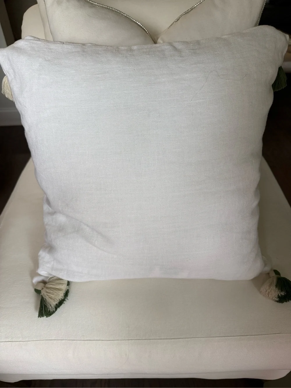New! SERENA & LILY Cortina Moss/Sunflower Linen Embroidered Tassel Pillow